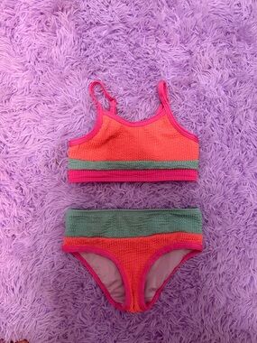 Pink Lily Kids Neon Pink and Coral Swim Set with Mint Band